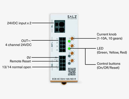 ECB 4C D24-10A-NO-R SALZ 4-kanaliger elektronischer Geräteschutzschalter 24V DC 10A